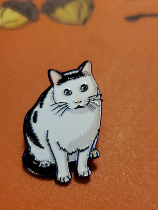 Jewelry - White and Black Meme Cat Enamel Pin - Cute Cat Accessory